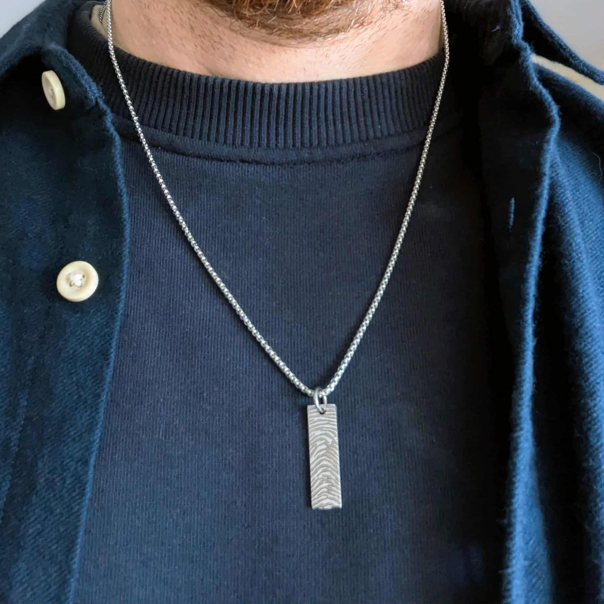 FINGERPRINT STEEL SLIM TAG NECKLACE