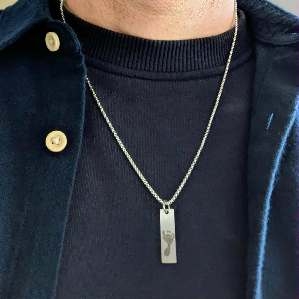 FOOTPRINT STEEL SLIM TAG NECKLACE