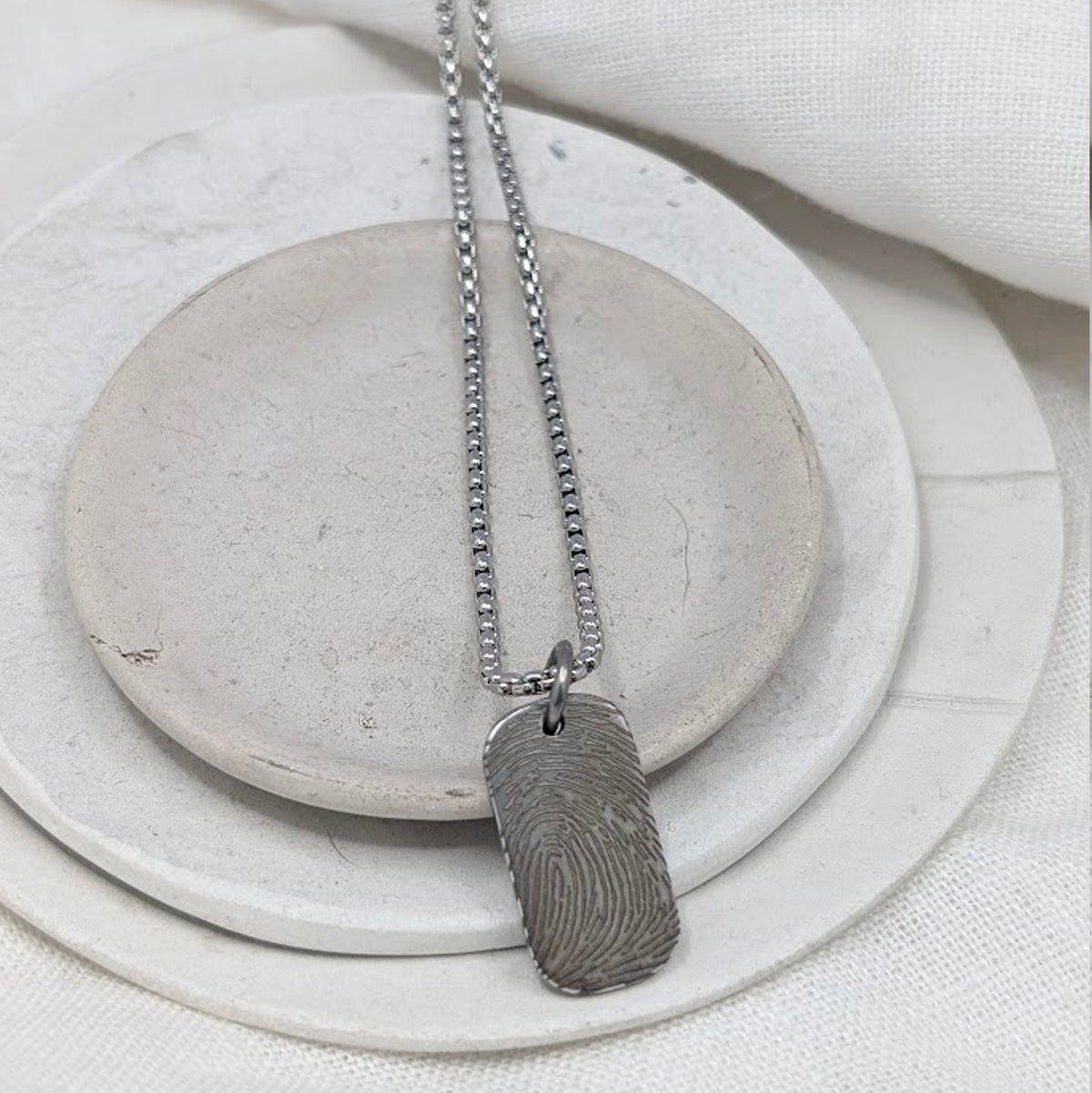 FINGERPRINT STEEL SMALL DOG TAG NECKLACE