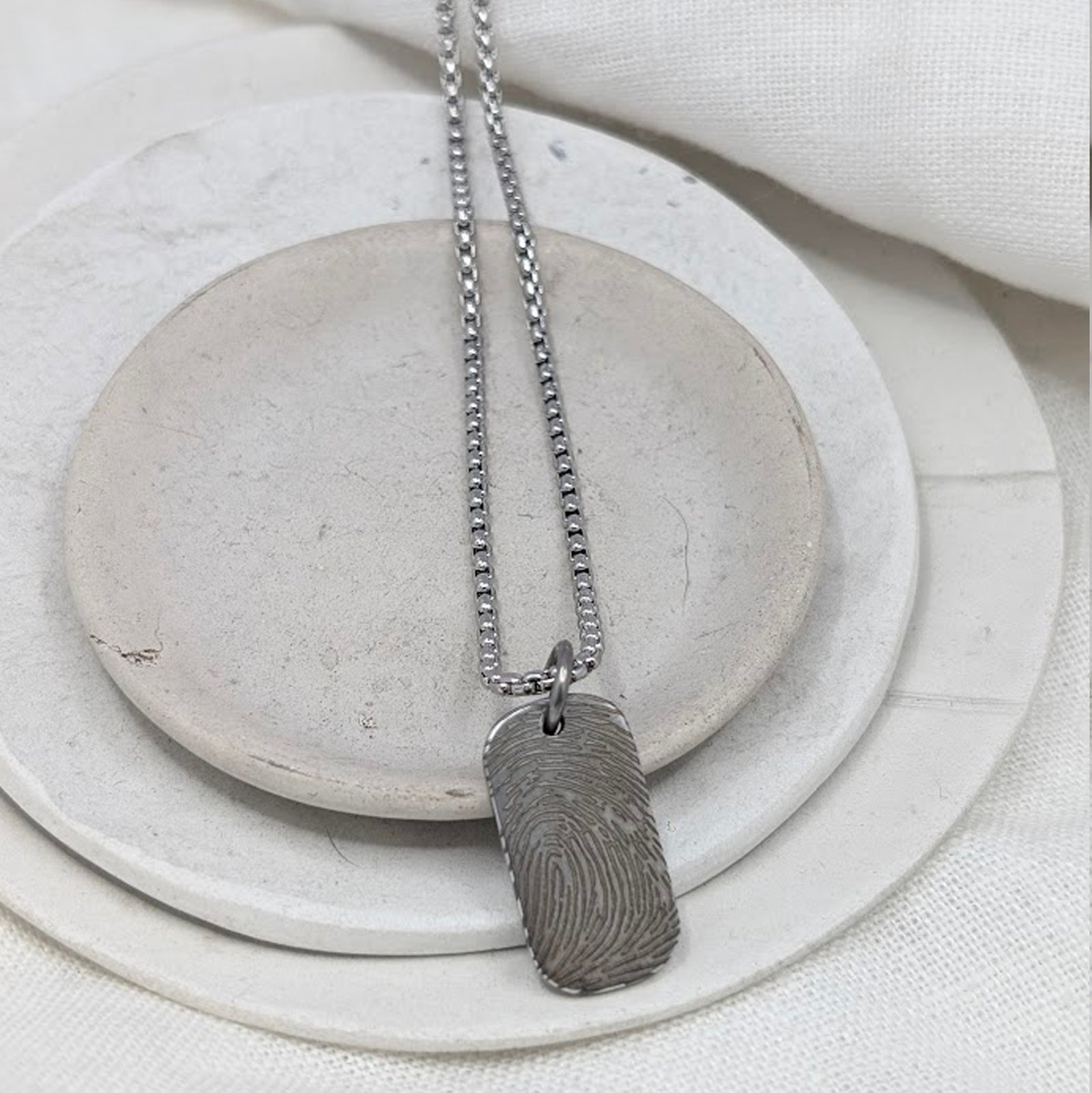 FINGERPRINT STEEL SMALL DOG TAG NECKLACE