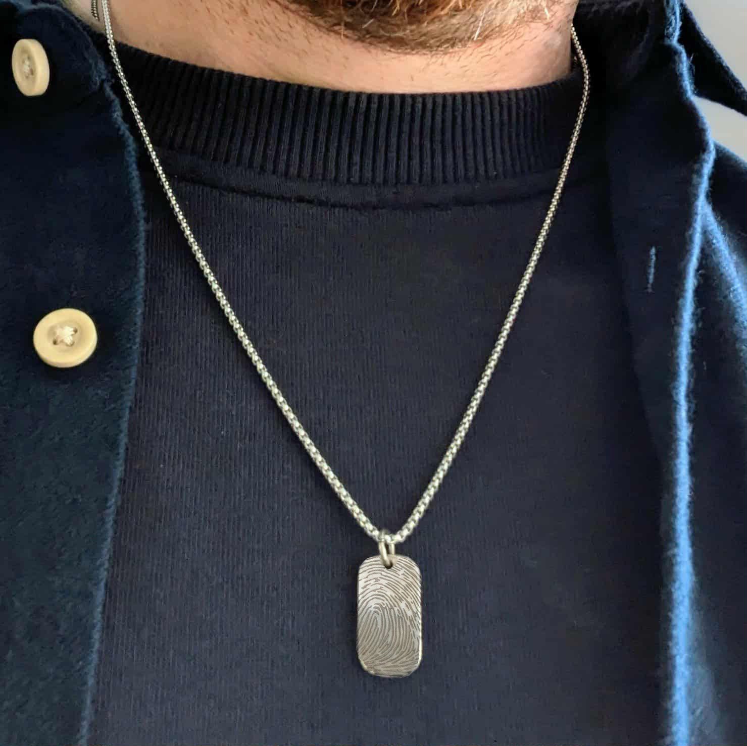 FINGERPRINT STEEL SMALL DOG TAG NECKLACE