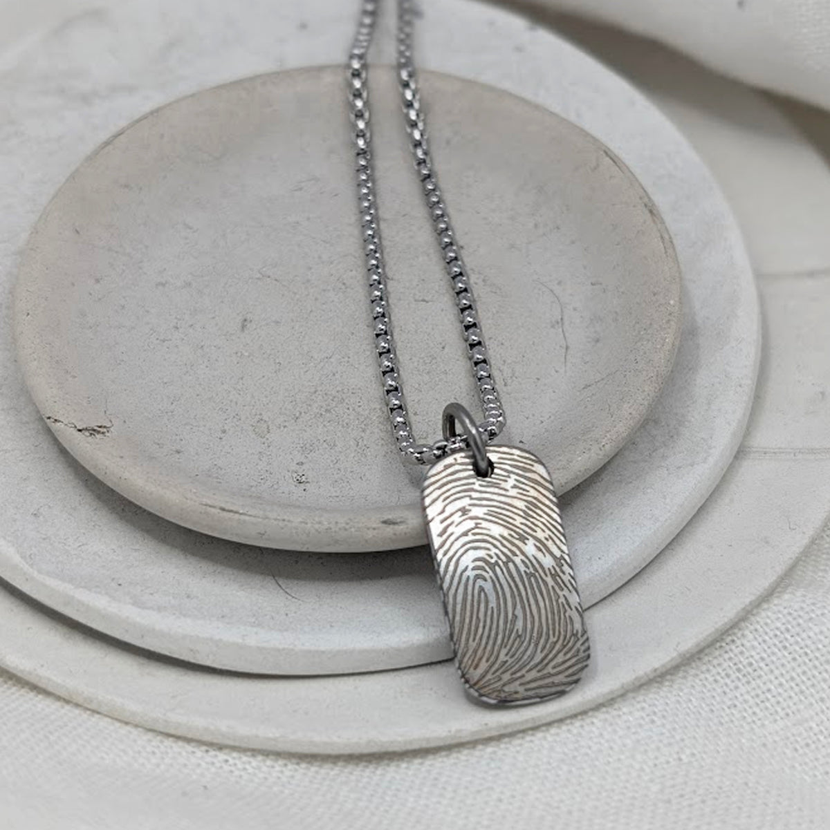 FINGERPRINT STEEL SMALL DOG TAG NECKLACE