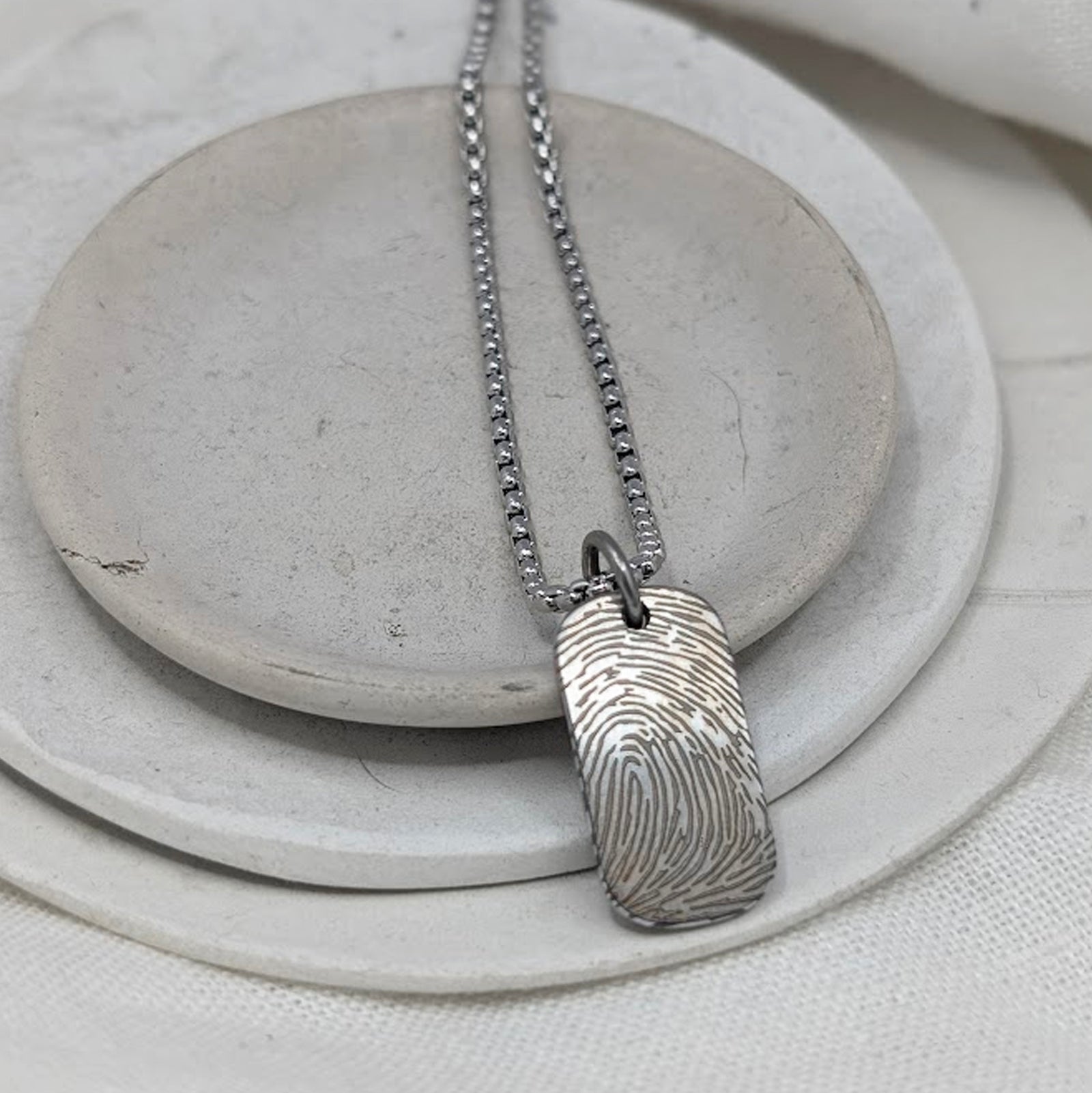FINGERPRINT STEEL SMALL DOG TAG NECKLACE