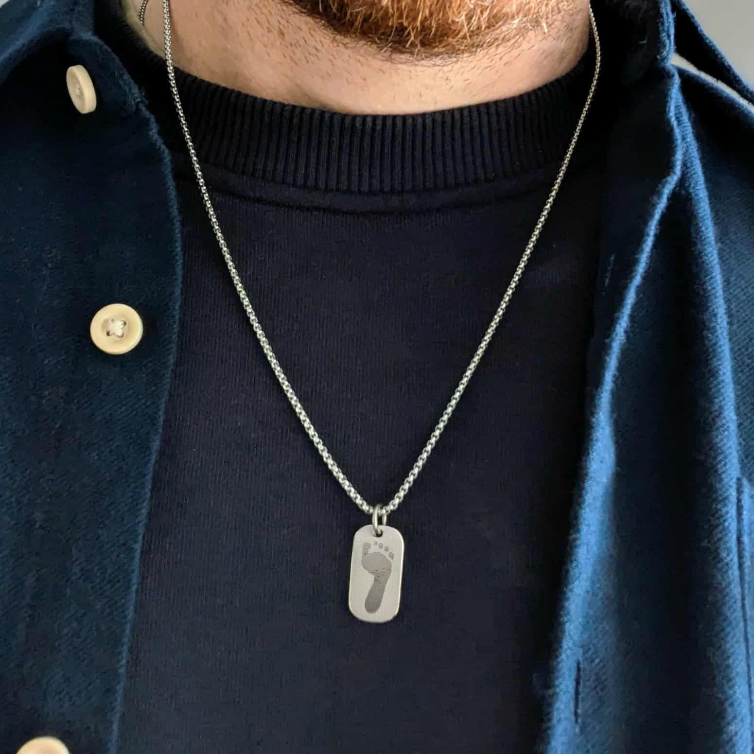 FOOTPRINT STEEL SMALL DOG TAG NECKLACE