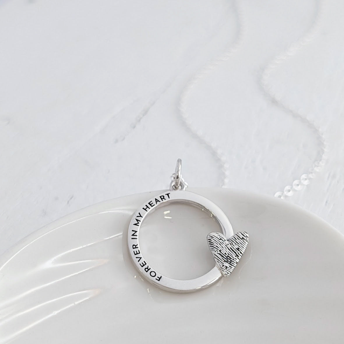 Handmade silver fingerprint necklace - heart on loop