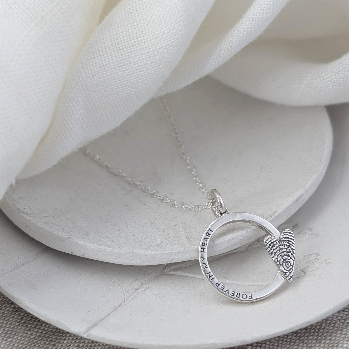 Silver Fingerprint hoop ring necklace