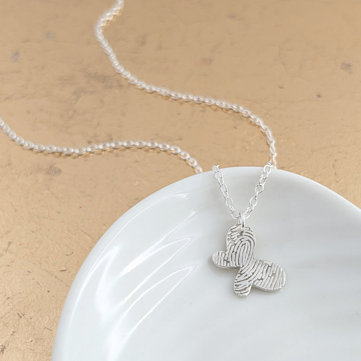 Memorial fingerprint jewellery - personalised butterfly necklace custom engraved with your own fingerprint
