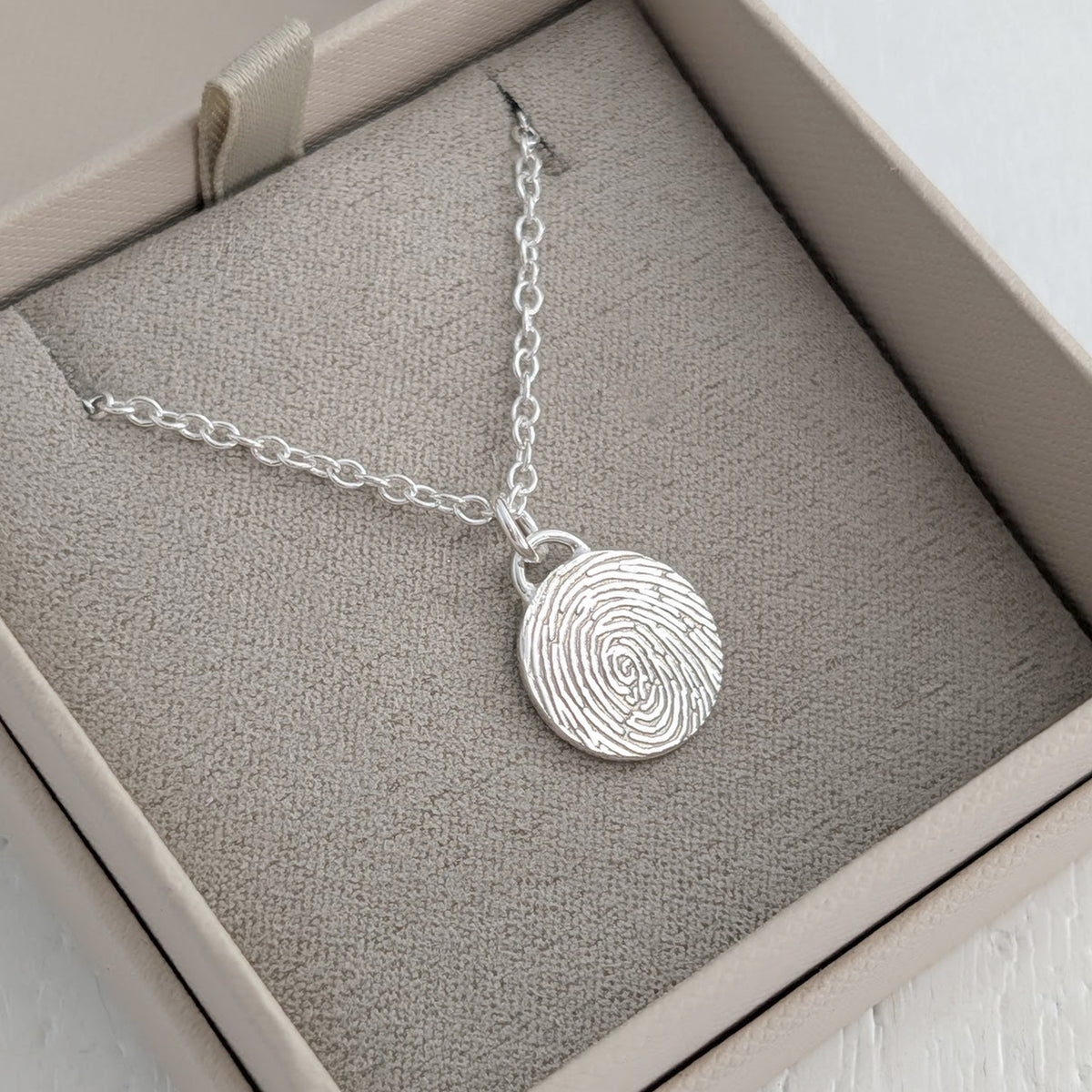 Sterling silver fingerprint disc charm necklace