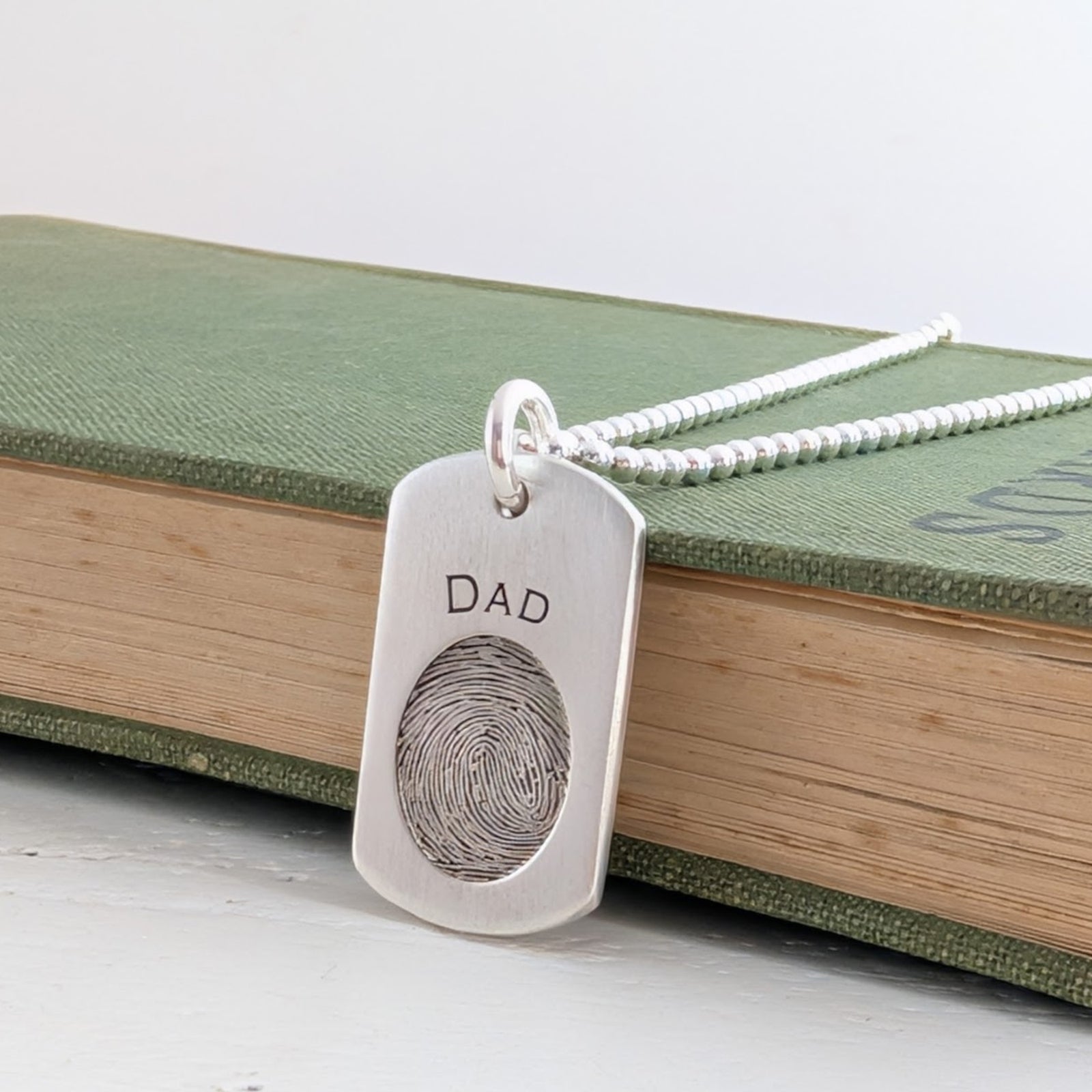 Handmade silver fingerprint dog tag necklace