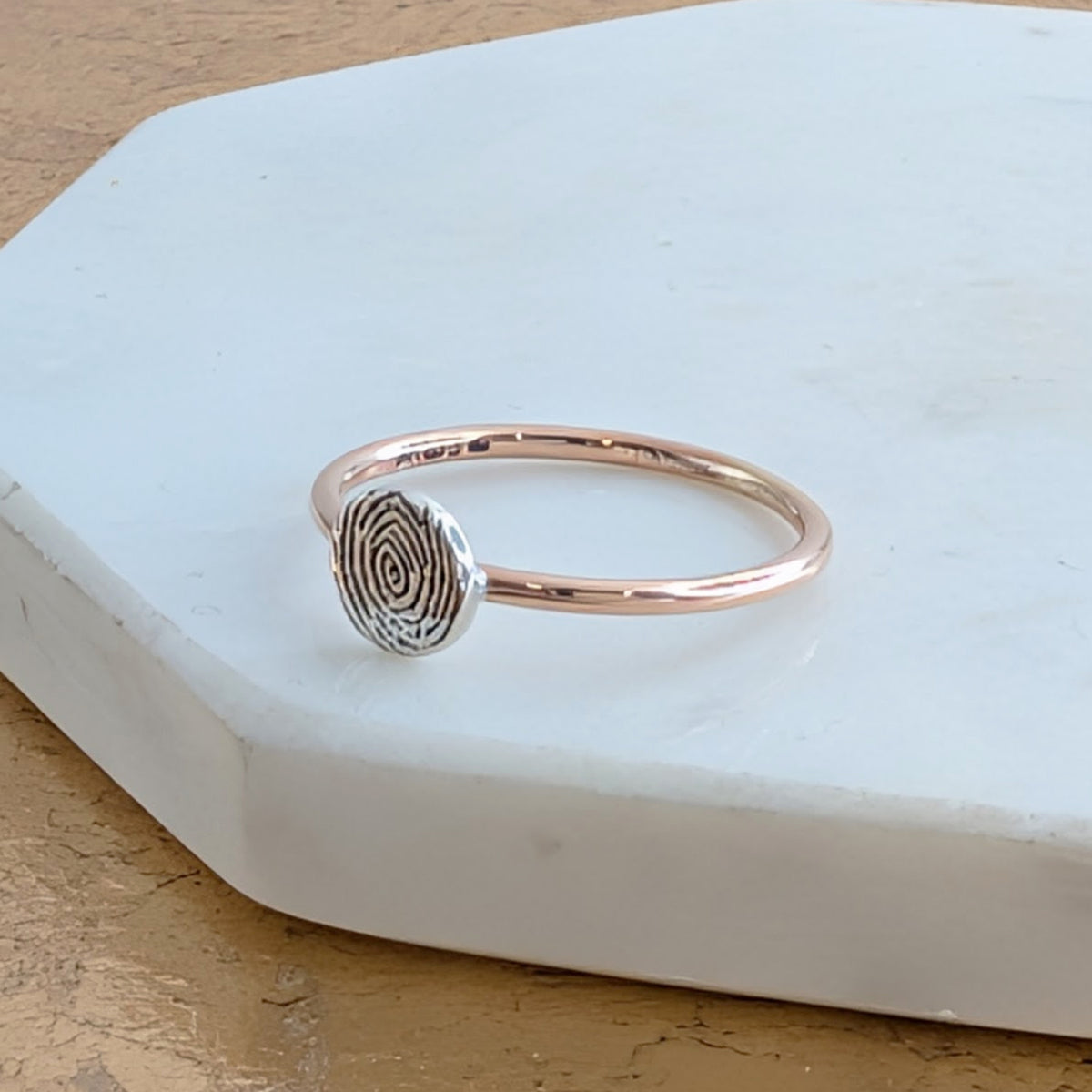 Silver and Rose Gold Fingerprint Ring