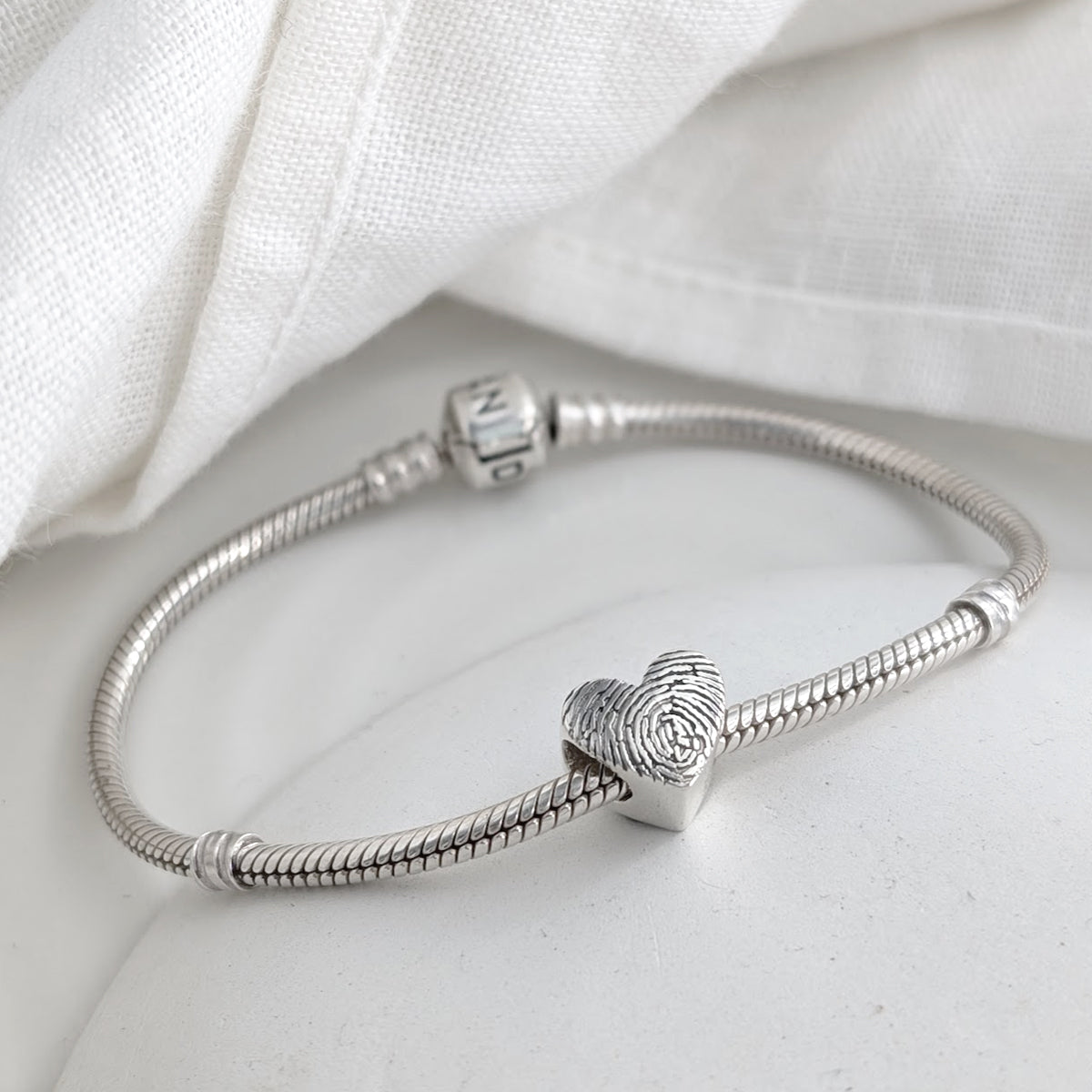 Personalised Silver Fingerprint Heart Bead - fits pandora style bracelets