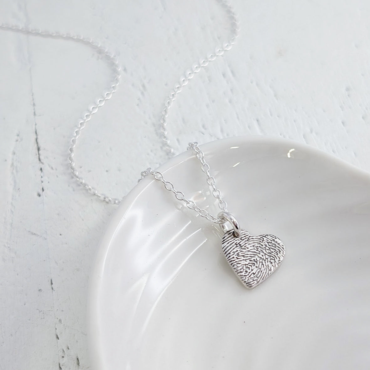 fingerprint heart charm - handmade in sterling silver