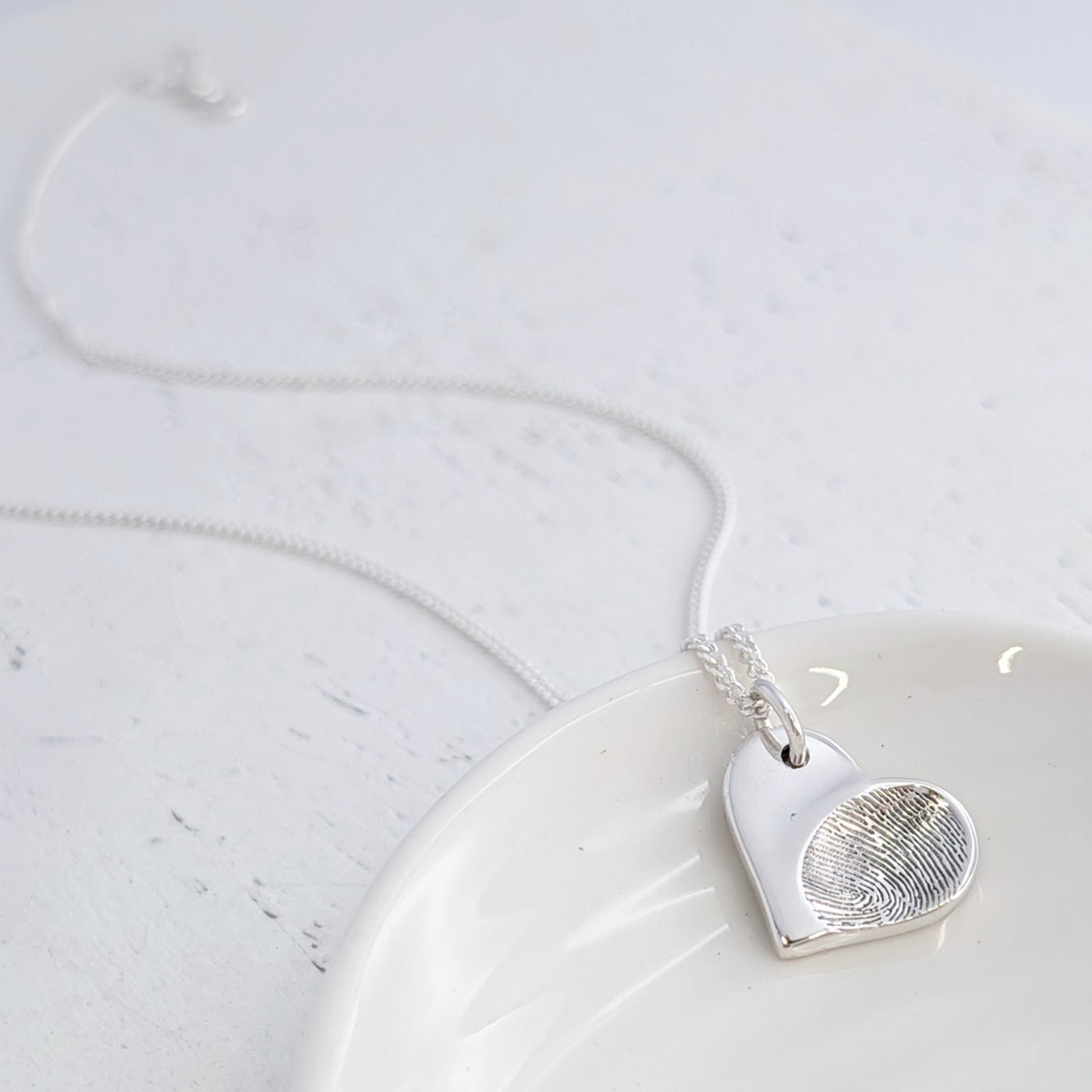 Memorial Fingerprint Heart Charm Necklace in Sterling Silver or Solid Gold