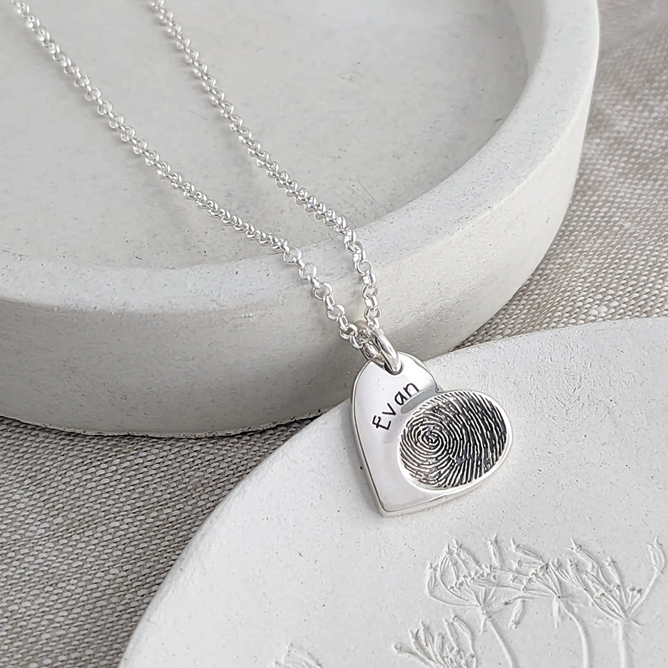 Silver & Gold Fingerprint Jewellery | Heart Charm Necklace