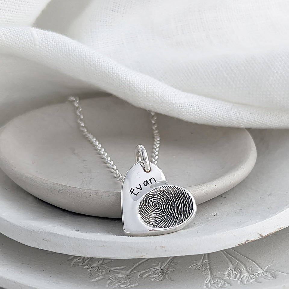 Silver &amp; Gold Fingerprint Jewellery | Heart Charm Necklace