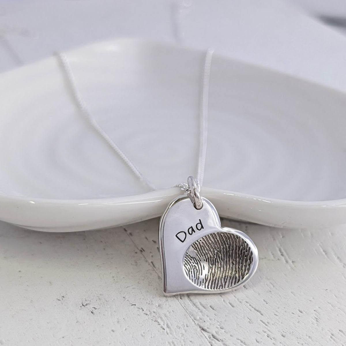 silver or gold fingerprint heart necklace - handmde in the UK