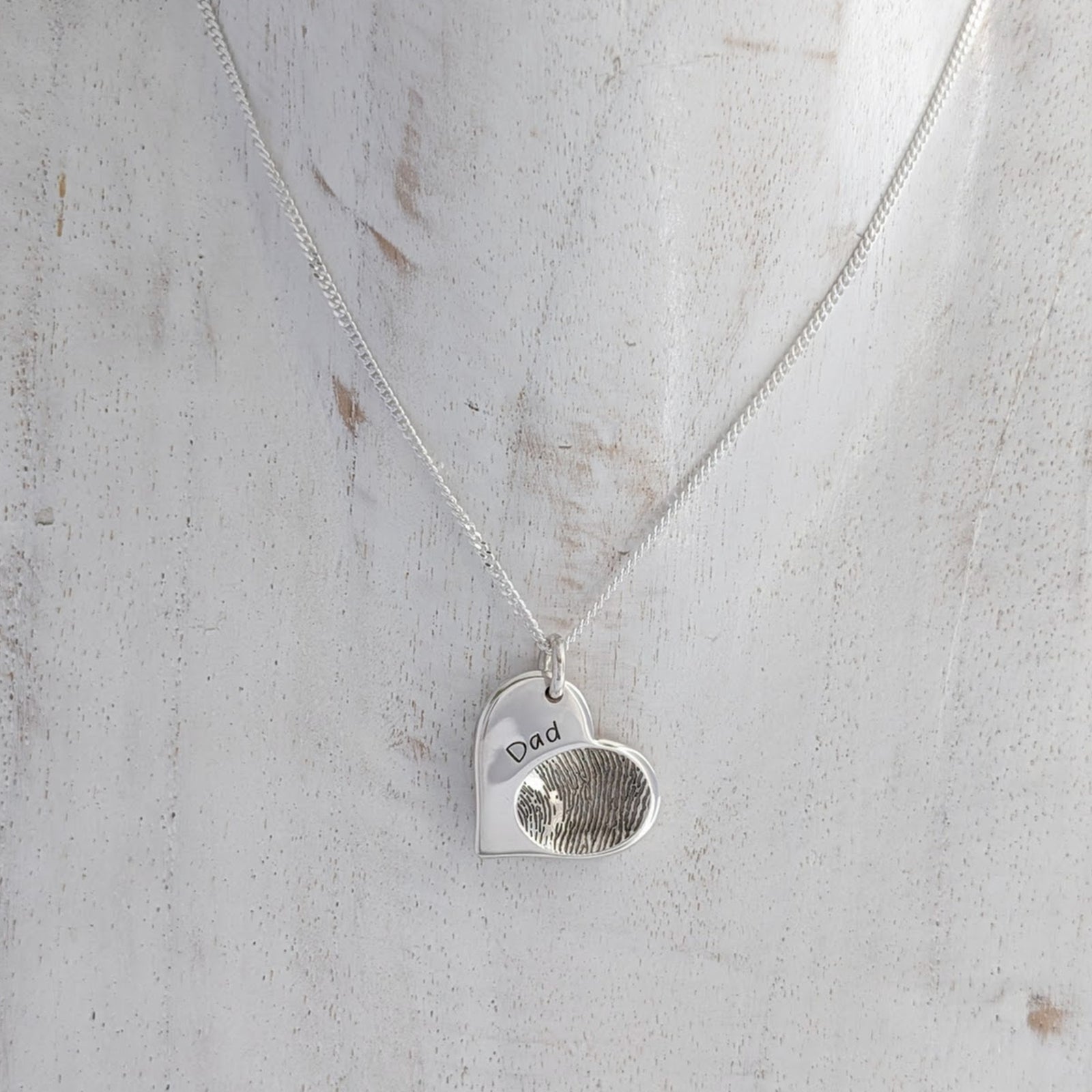 Fingerprint heart necklace with mum's or dad's fingerprint or thumbprint