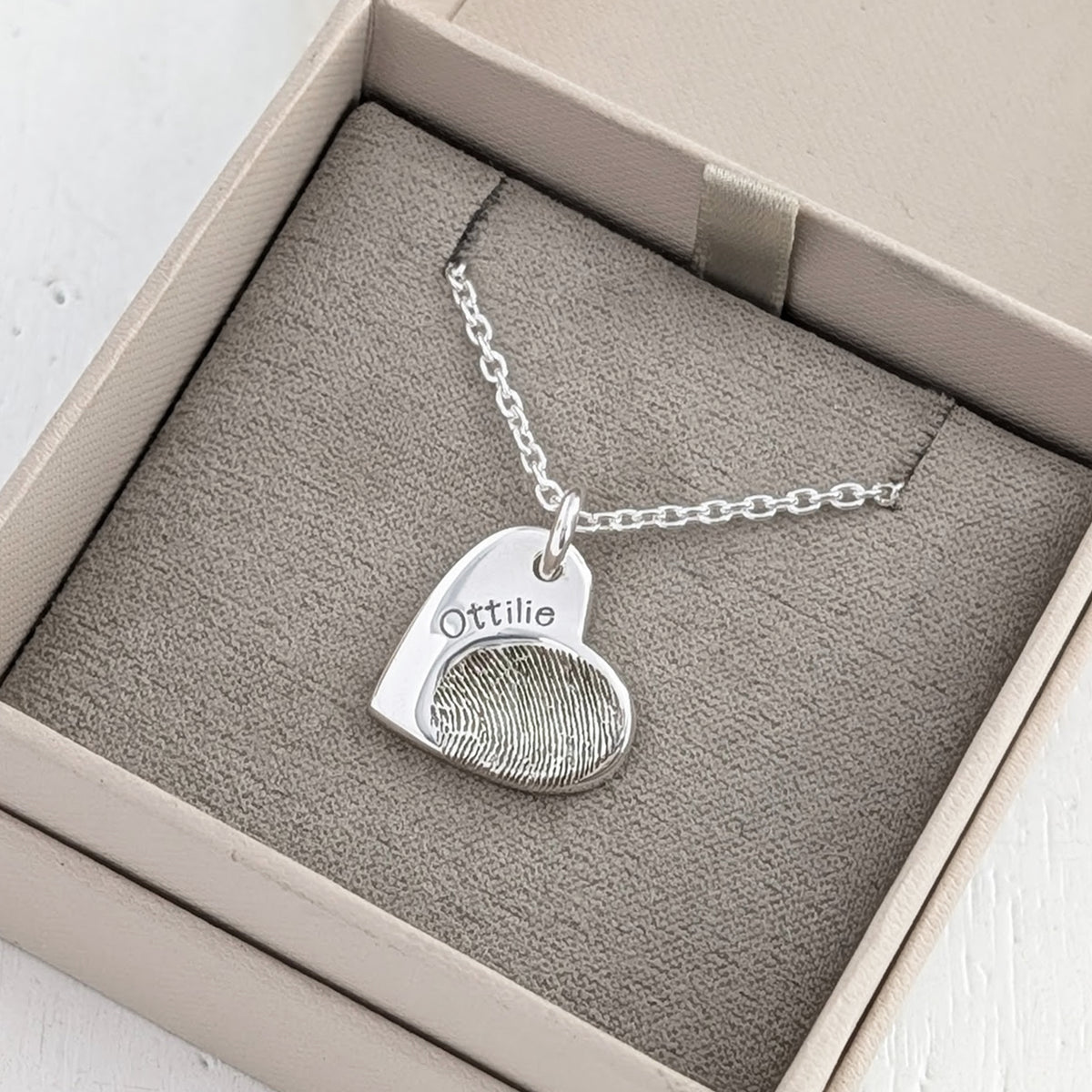 Silver fingerprint impression heart charm necklace