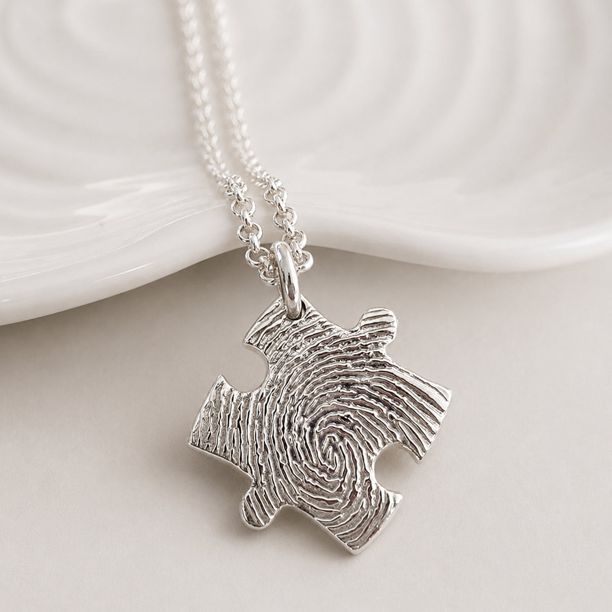Memorial Fingerprint Jigsaw Puzzle Necklace in Silver or Gold