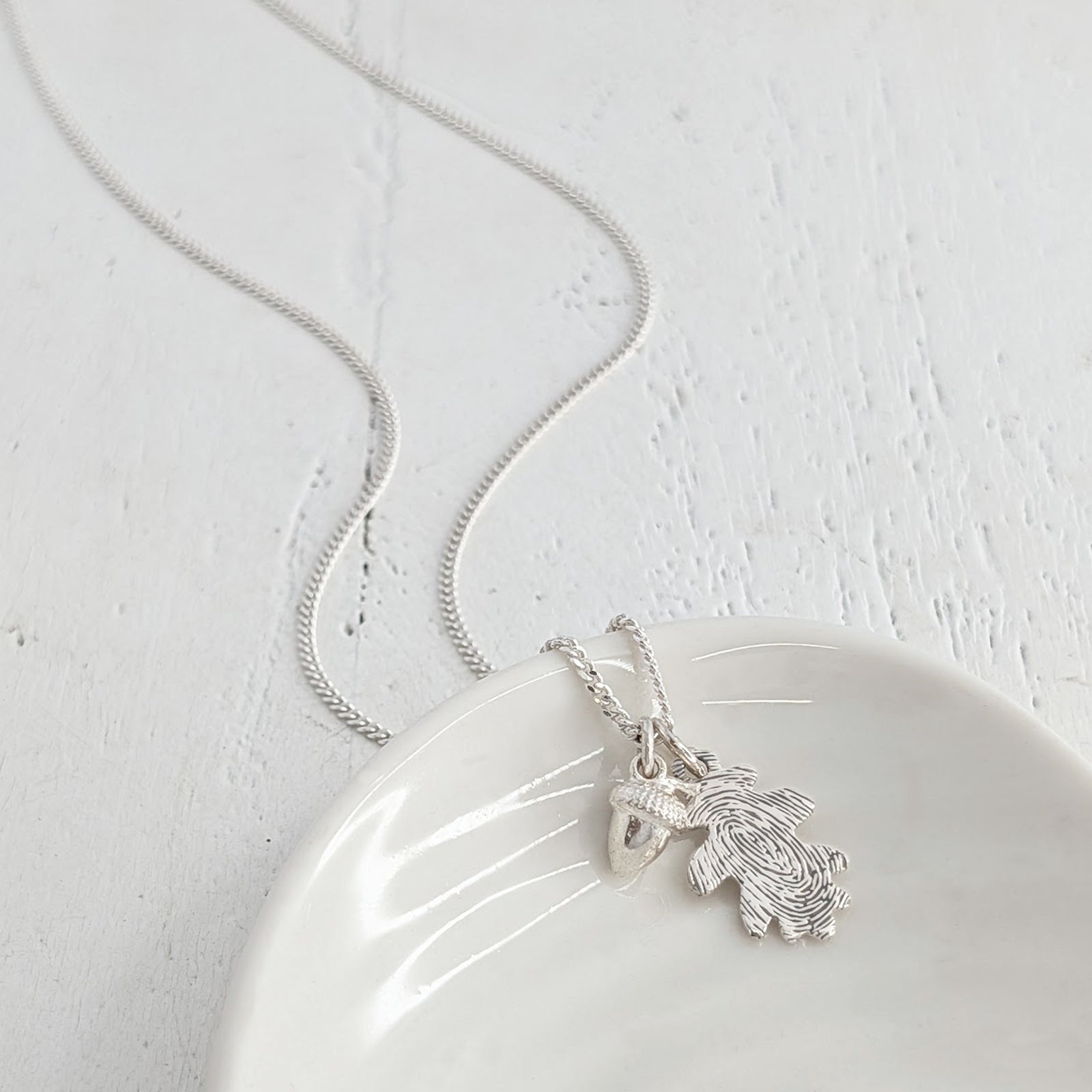 Acorn and Oak Leaf Fingerprint Necklace - silver