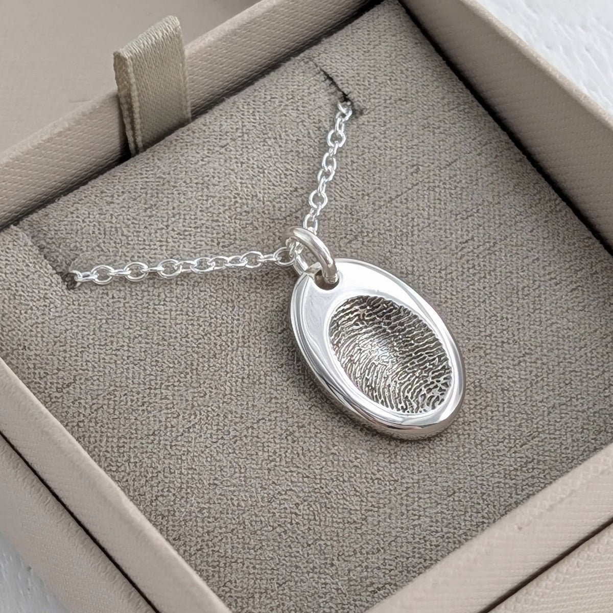 fingerprint impression oval charm in silver or solid gold