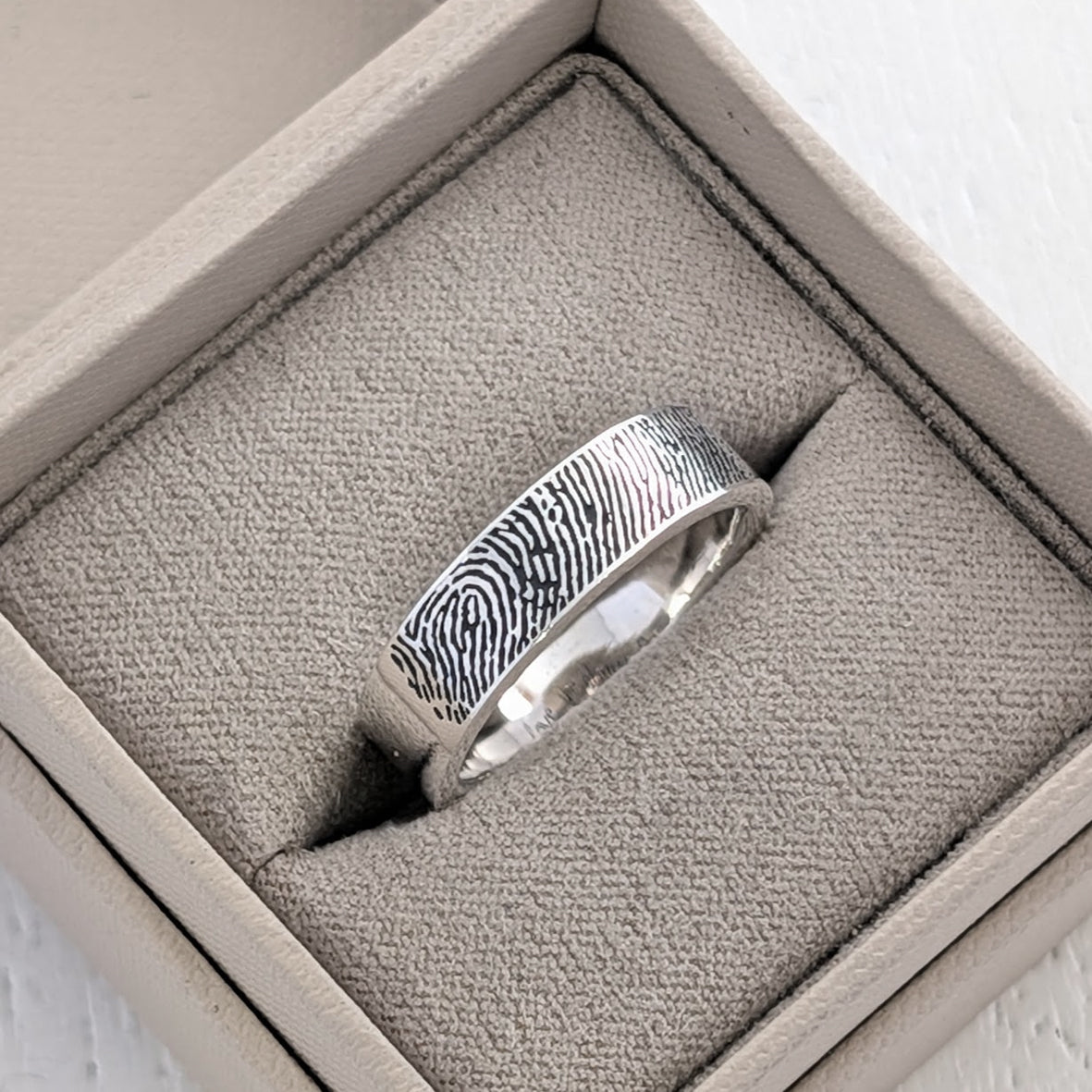 Handmade silver fingerprint wedding ring
