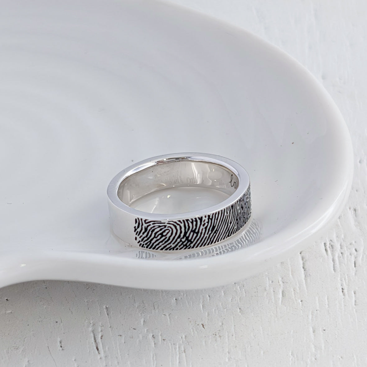 Handmade silver fingerprint wedding ring