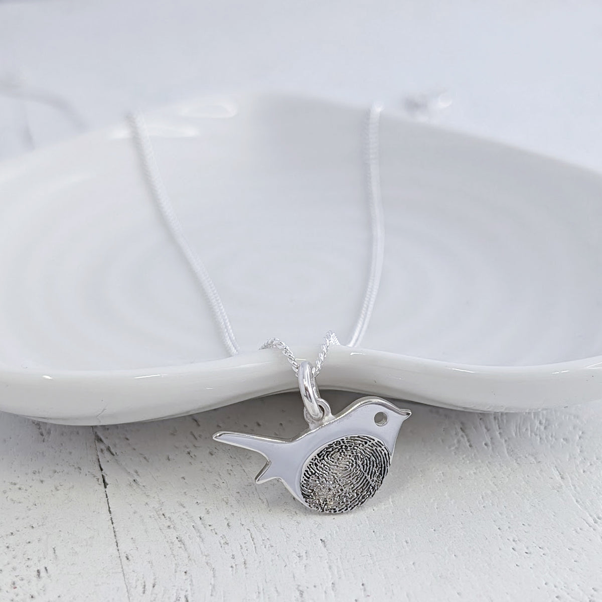 Fingerprint Robin Charm Necklace - Robins appear when loved ones are near