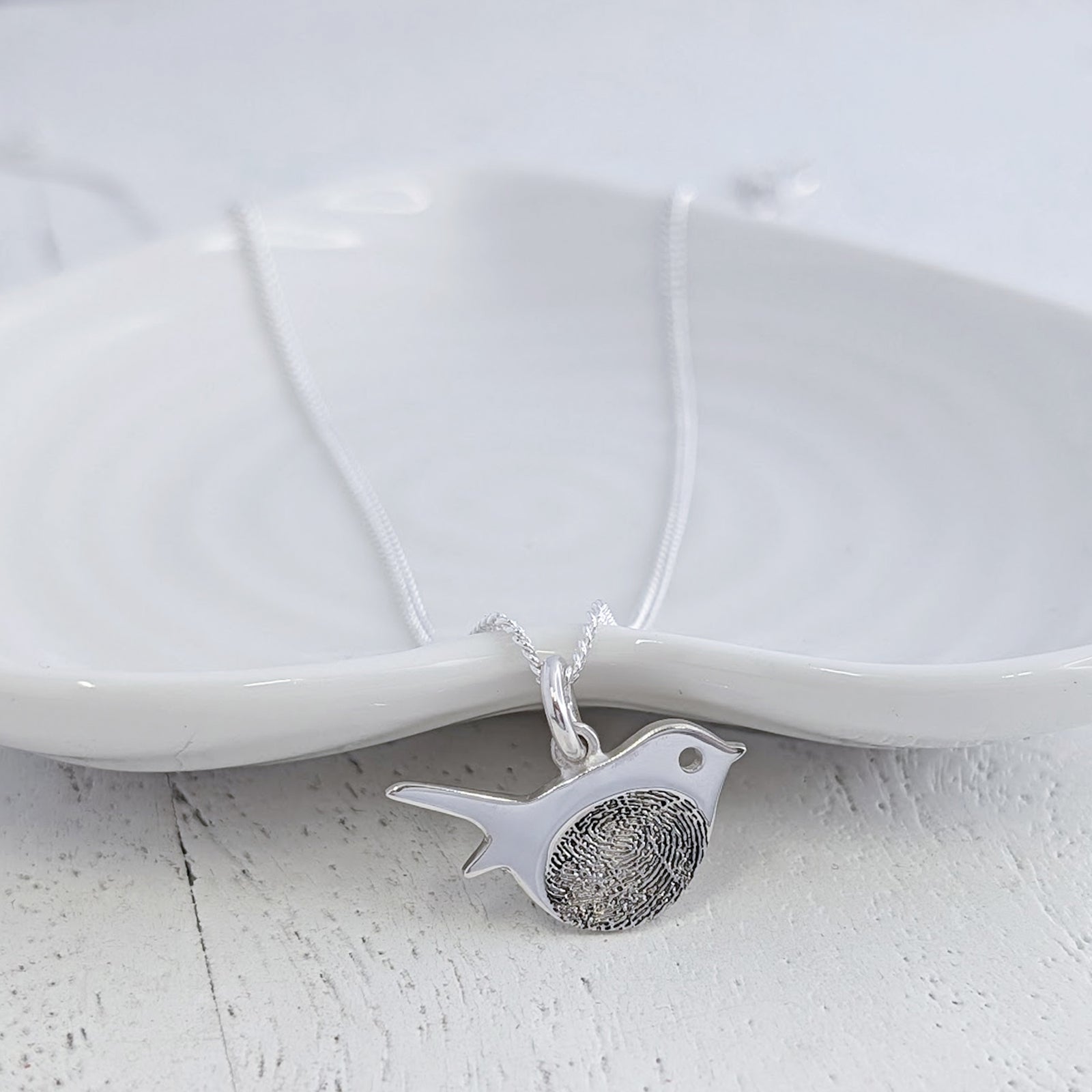 Fingerprint Robin Charm Necklace - Robins appear when loved ones are near