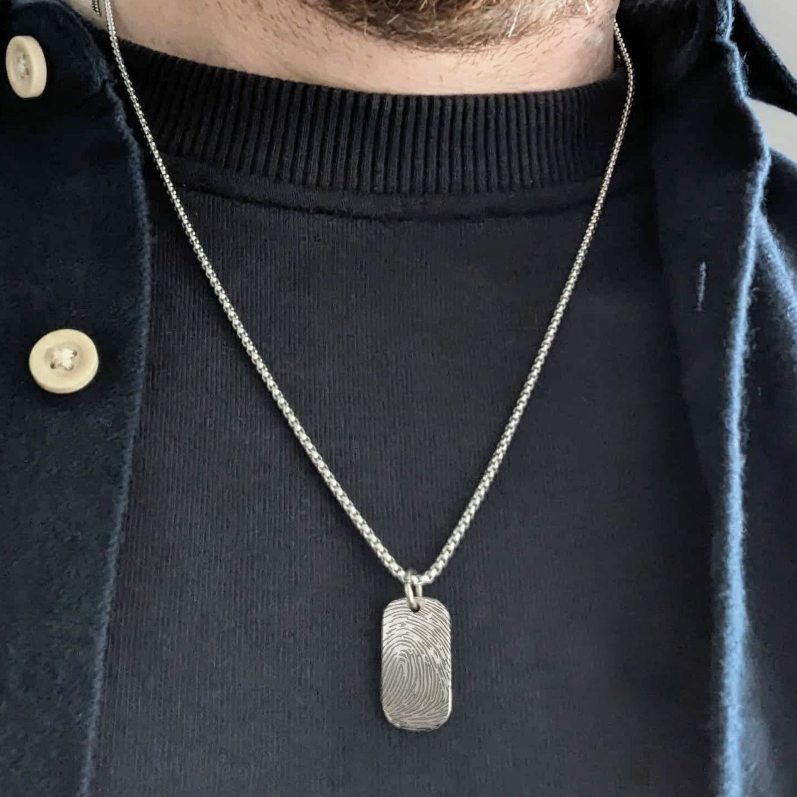 Stainless steel fingerprint tag necklace