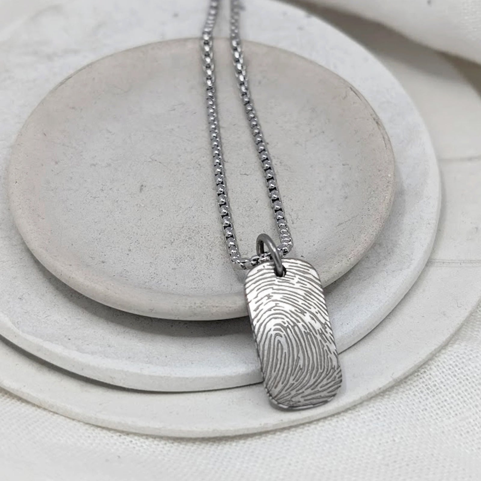 Stainless steel fingerprint tag necklace for him