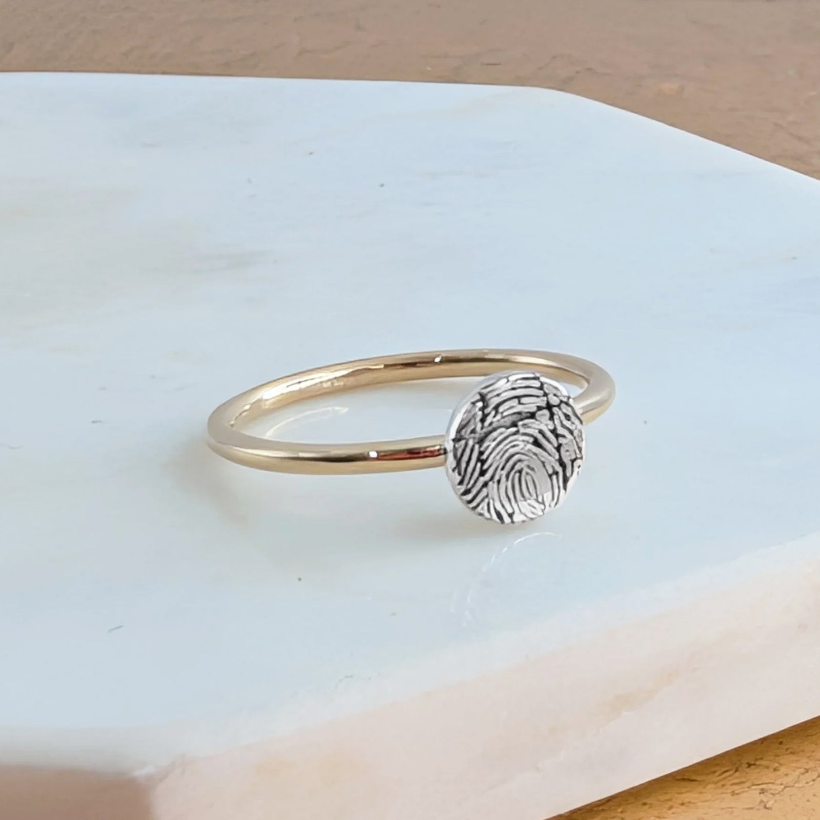 Fingerprint Dot RIng - Handmade silver and gold fingerprint ring