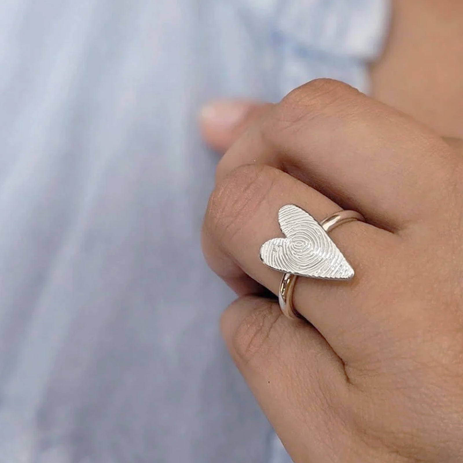 Silver fingerprint heart ring
