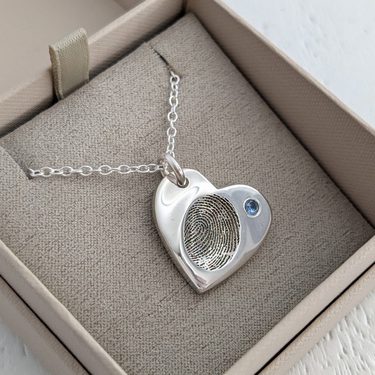 FINGERPRINT IMPRESSION BIRTHSTONE HEART PENDANT