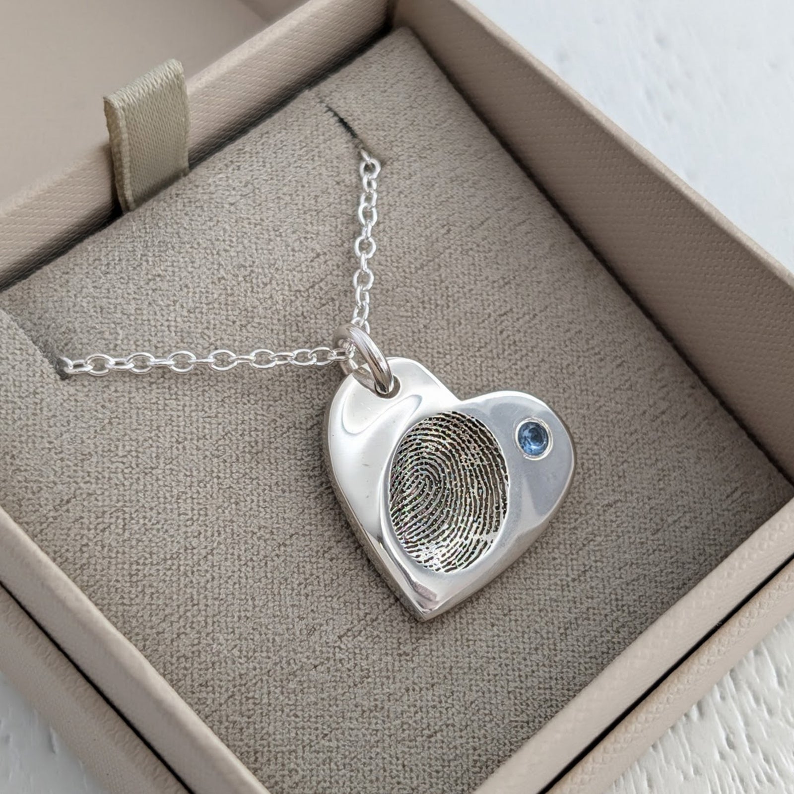 FINGERPRINT IMPRESSION BIRTHSTONE HEART PENDANT