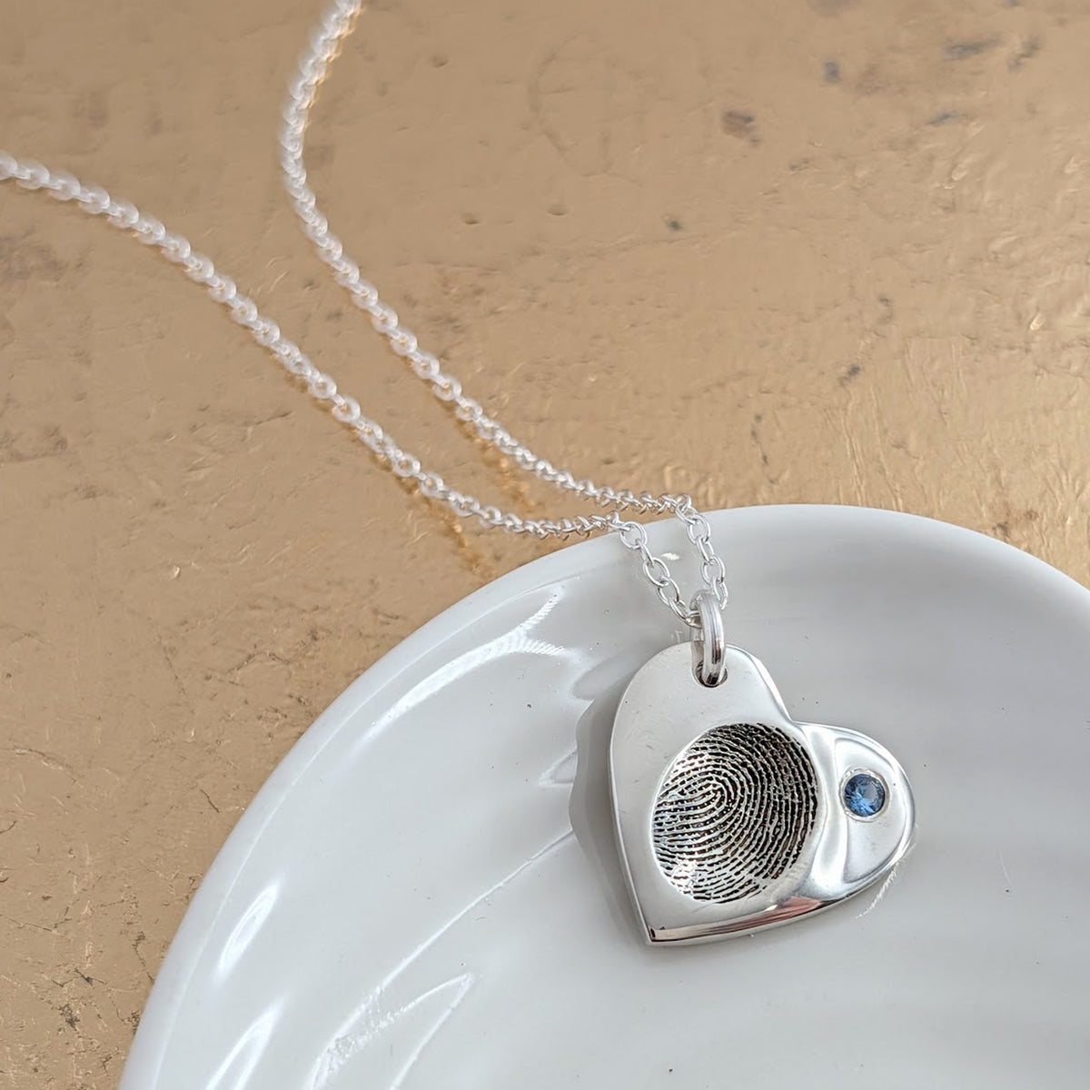 FINGERPRINT IMPRESSION BIRTHSTONE HEART PENDANT
