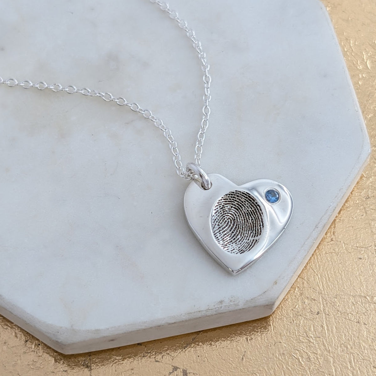 FINGERPRINT IMPRESSION BIRTHSTONE HEART PENDANT