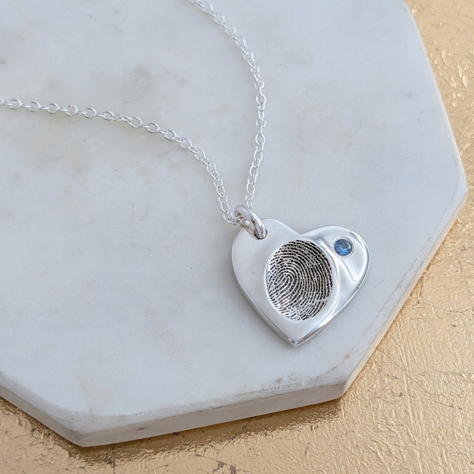 FINGERPRINT IMPRESSION BIRTHSTONE HEART PENDANT