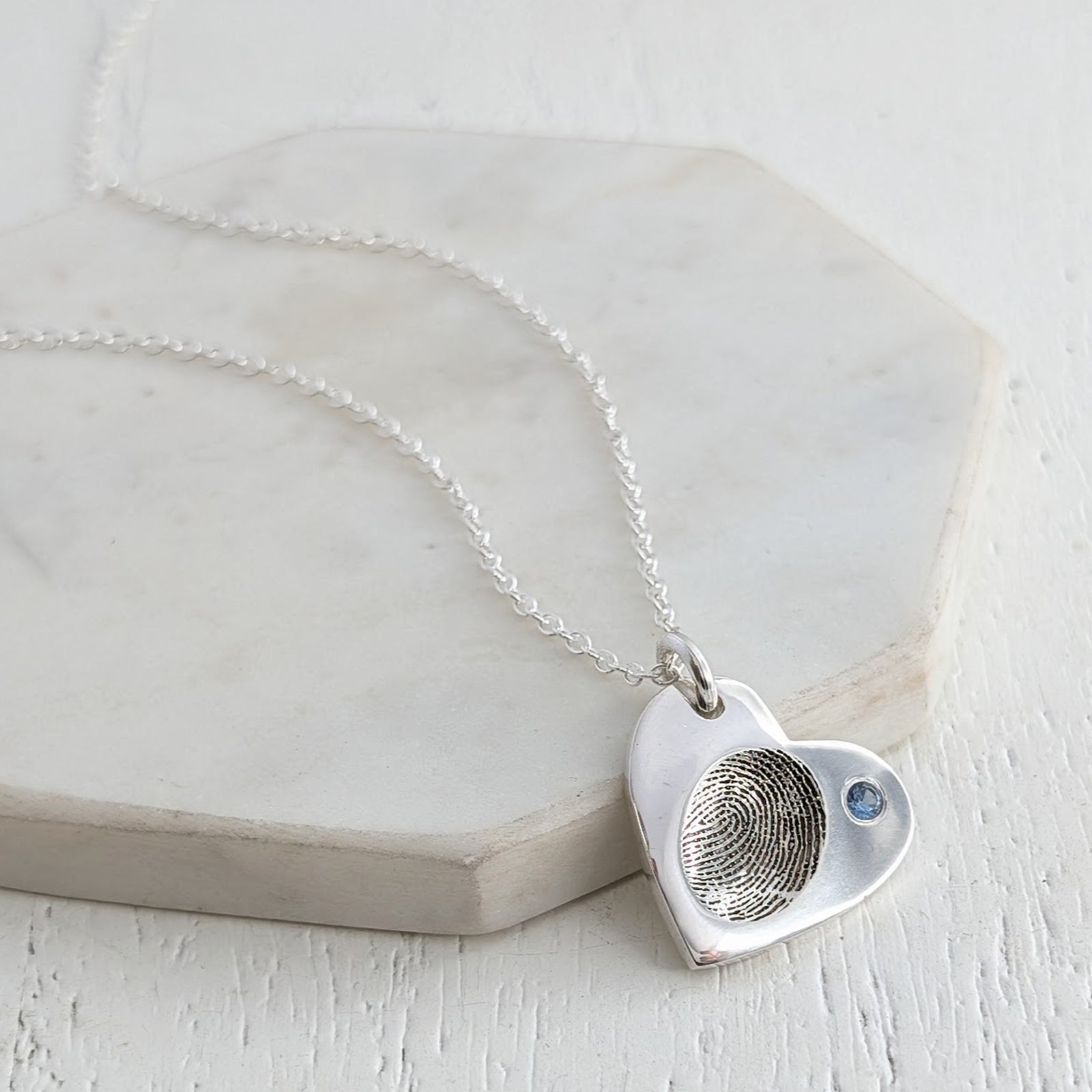 FINGERPRINT IMPRESSION BIRTHSTONE HEART PENDANT