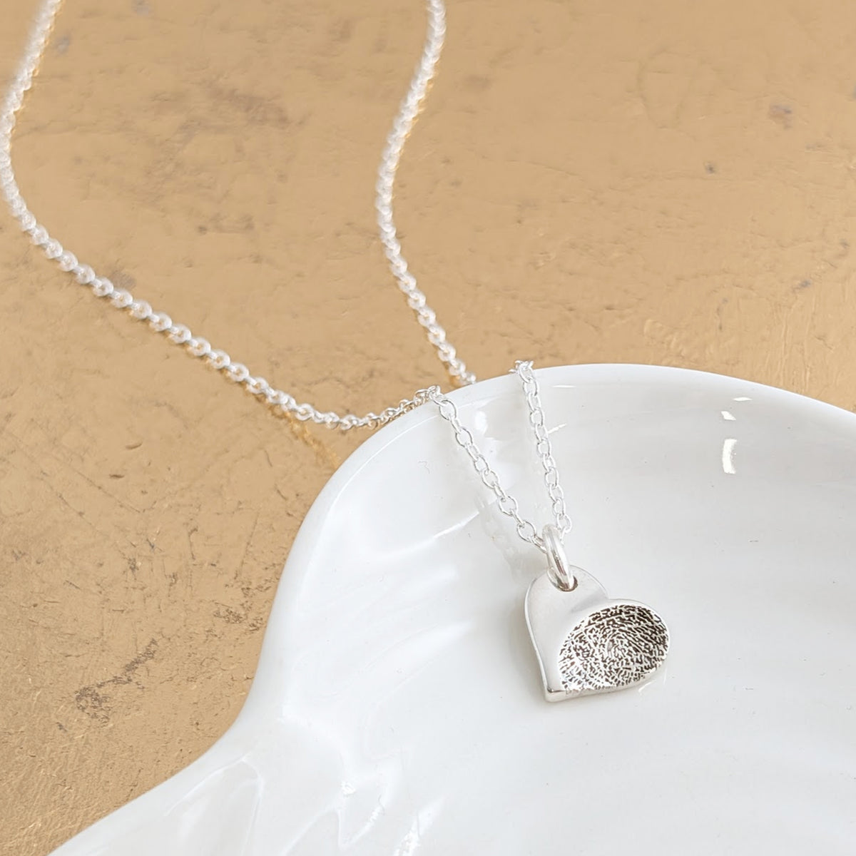 Silver fingerprint impression heart charm necklace