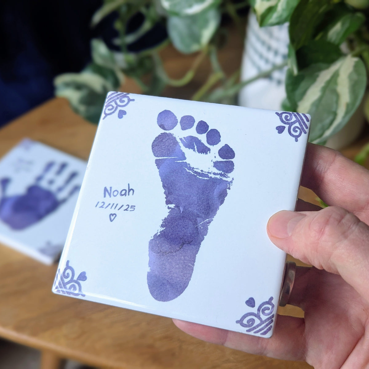 VINTAGE PERSONALISED HAND OR FOOTPRINT CERAMIC TILE COASTER