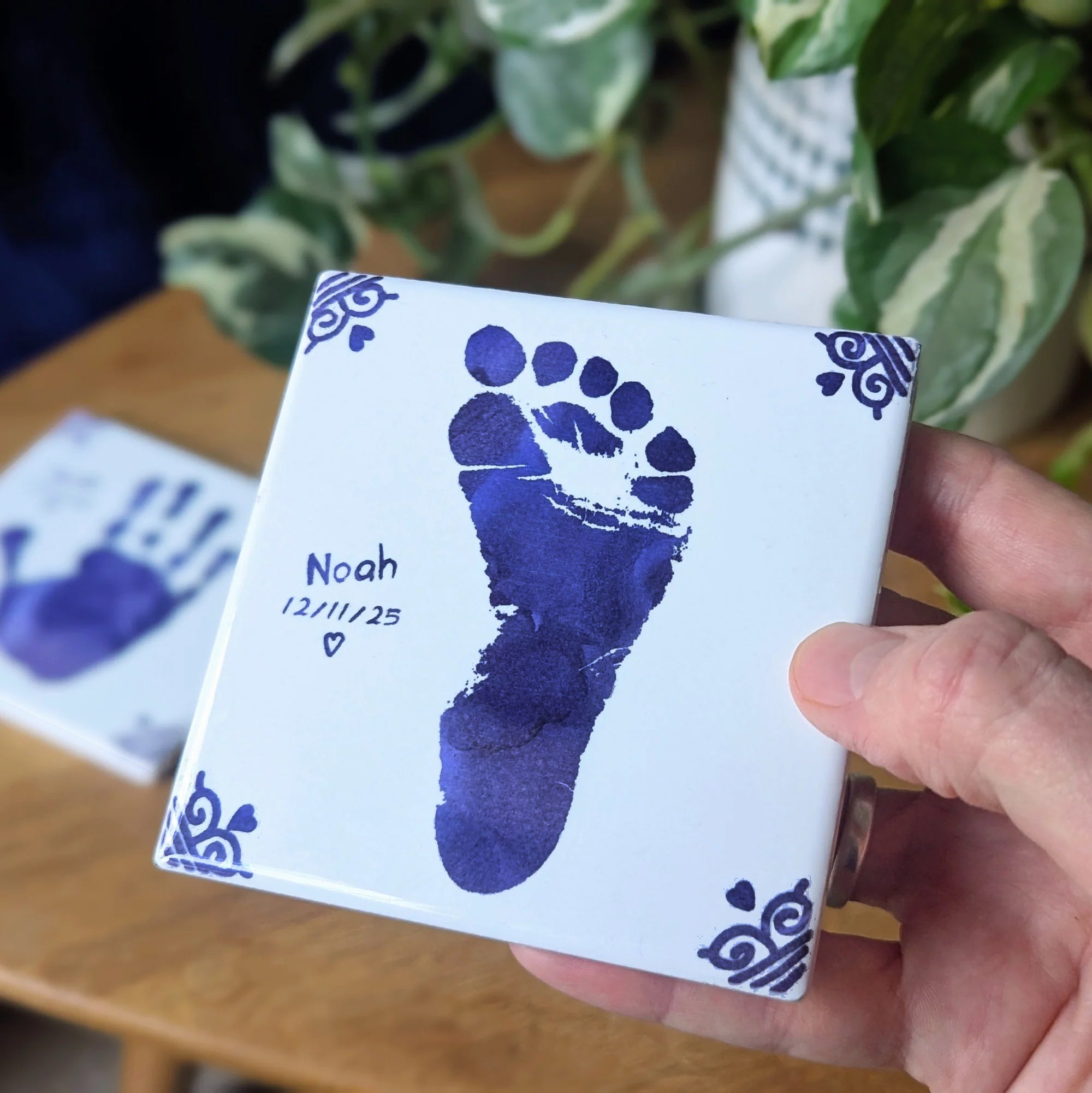 Personalised New Baby Handprint & Footprint Heart Print Keepsake