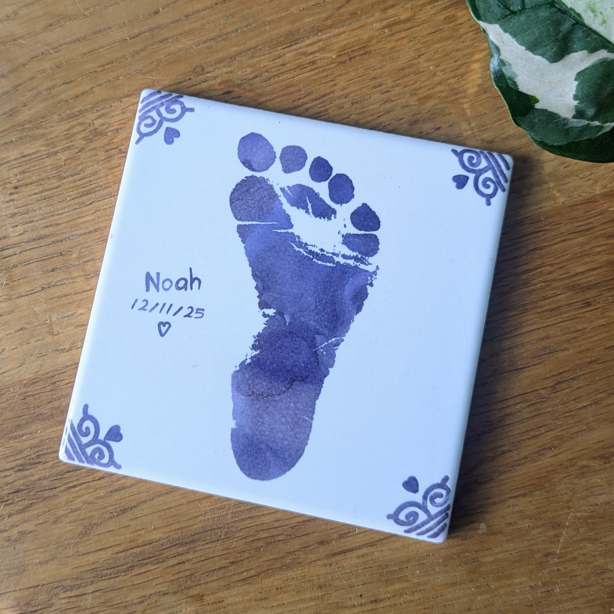 VINTAGE PERSONALISED HAND OR FOOTPRINT CERAMIC TILE COASTER