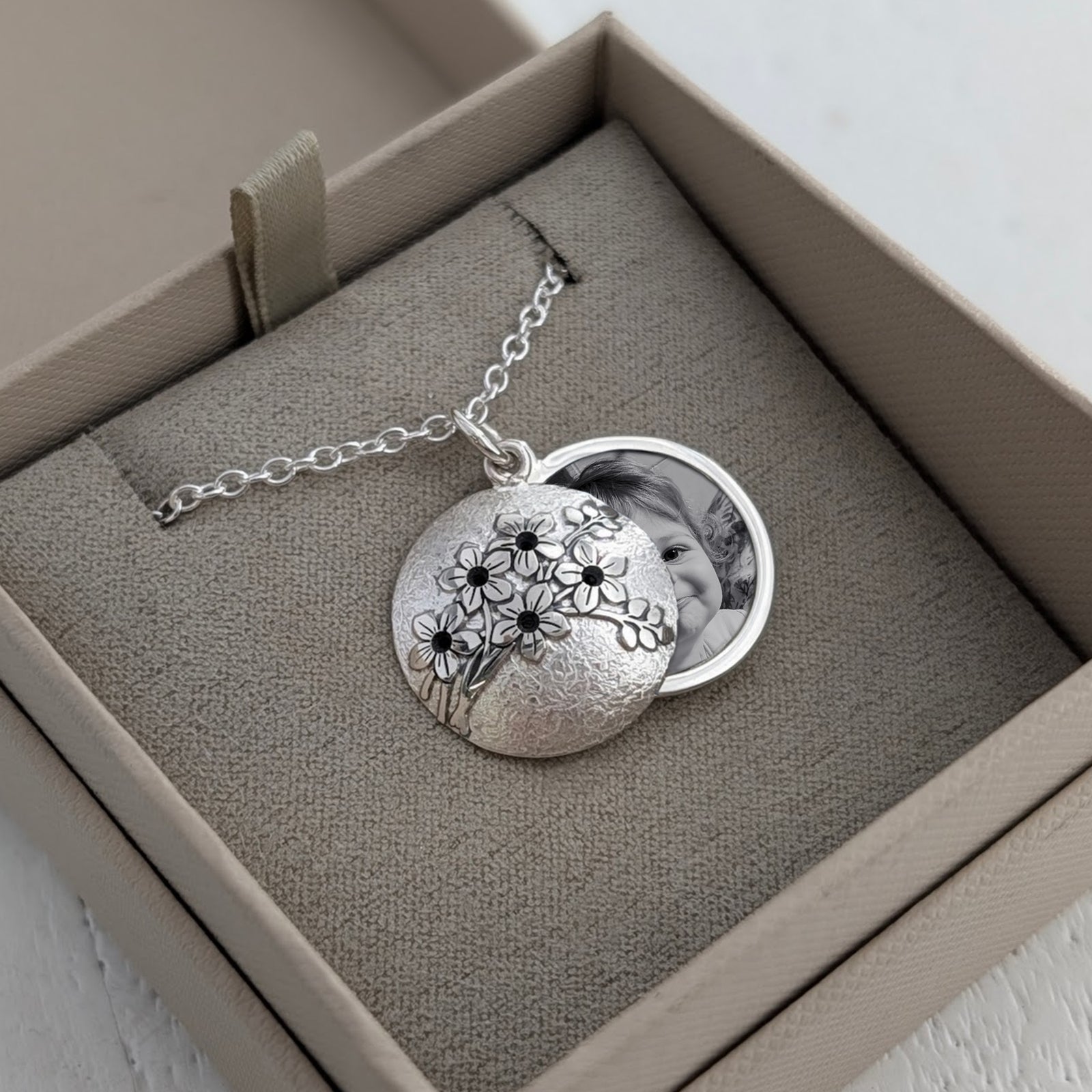 Personalised forget me not photo locket