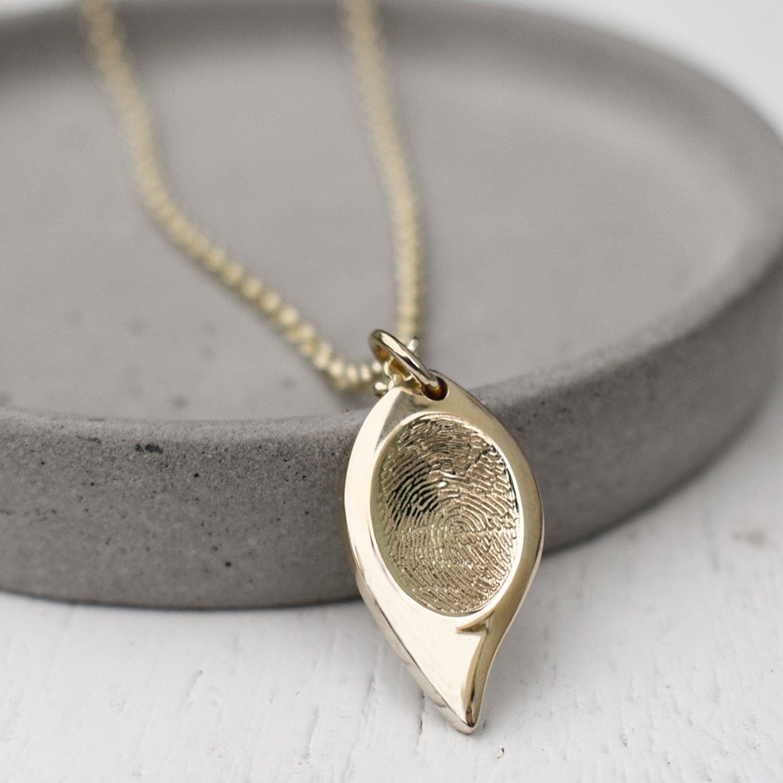 Memorial Fingerprint Leaf Necklace in Sterling Silver or Solid Gold