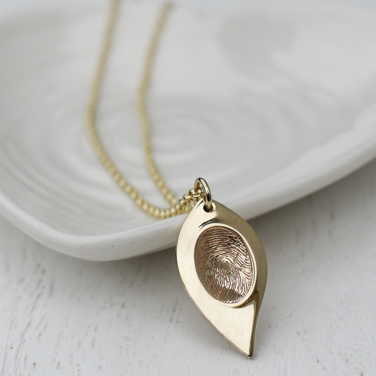 Memorial Fingerprint Leaf Necklace in Sterling Silver or Solid Gold