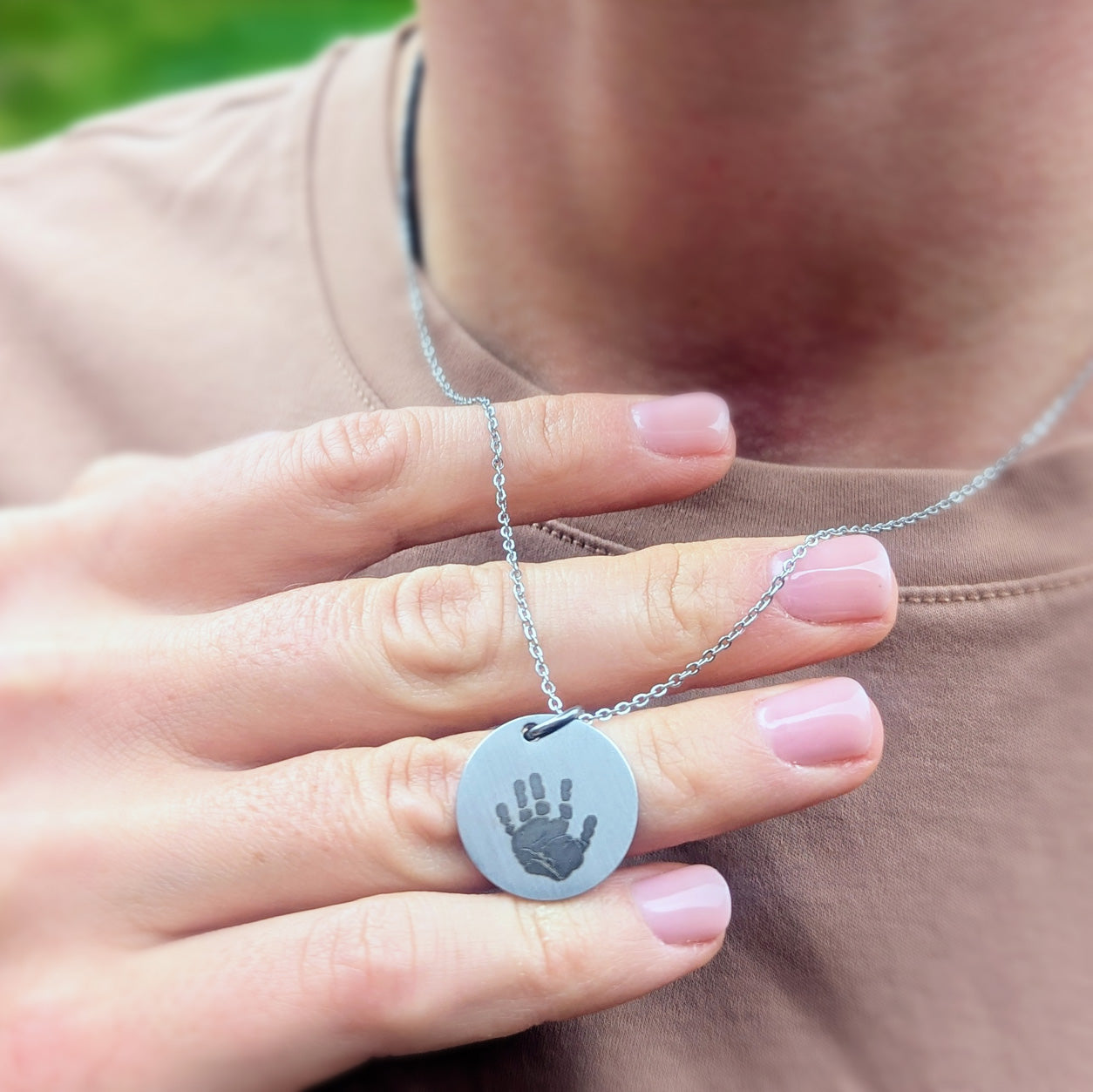 HANDPRINT STEEL DISC NECKLACE