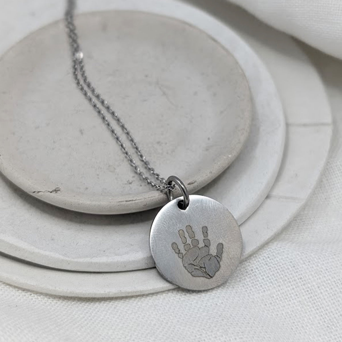 HANDPRINT STEEL DISC NECKLACE