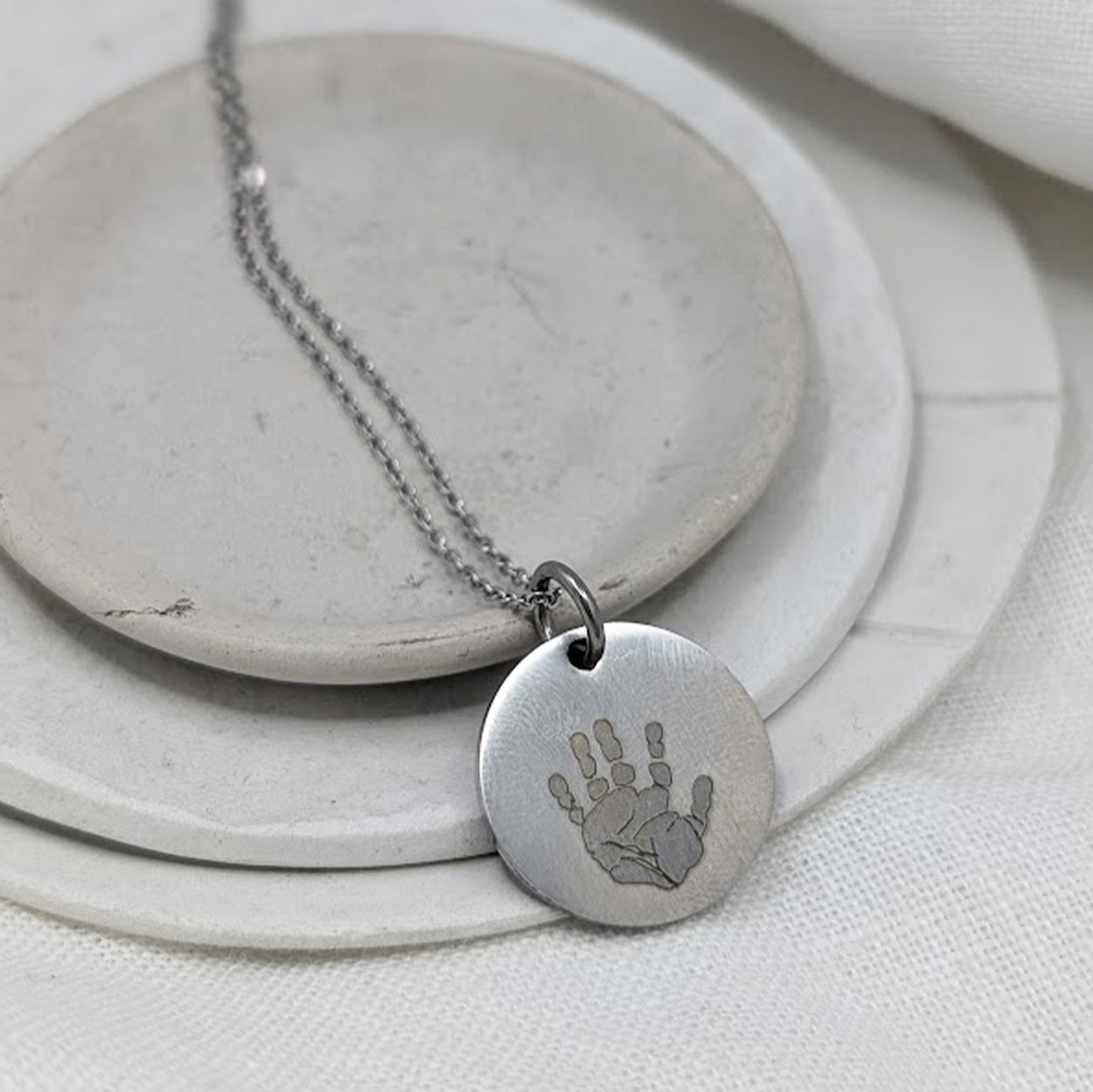 HANDPRINT STEEL DISC NECKLACE