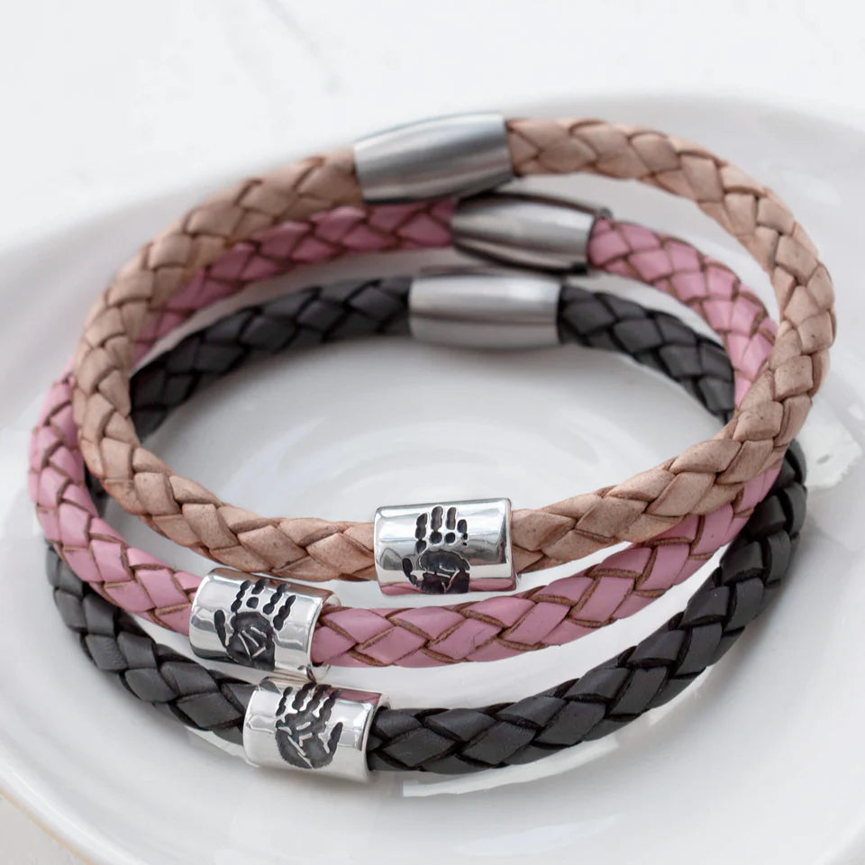 HAND or FOOTPRINT LEATHER BEAD BRACELET